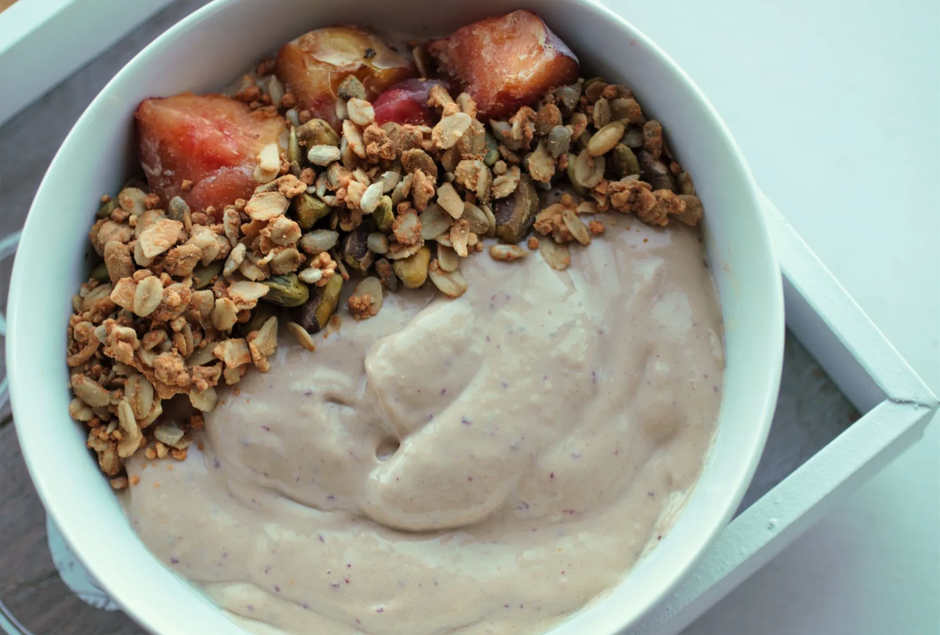 Vegan Peaches and Cream Smoothie Bowl
