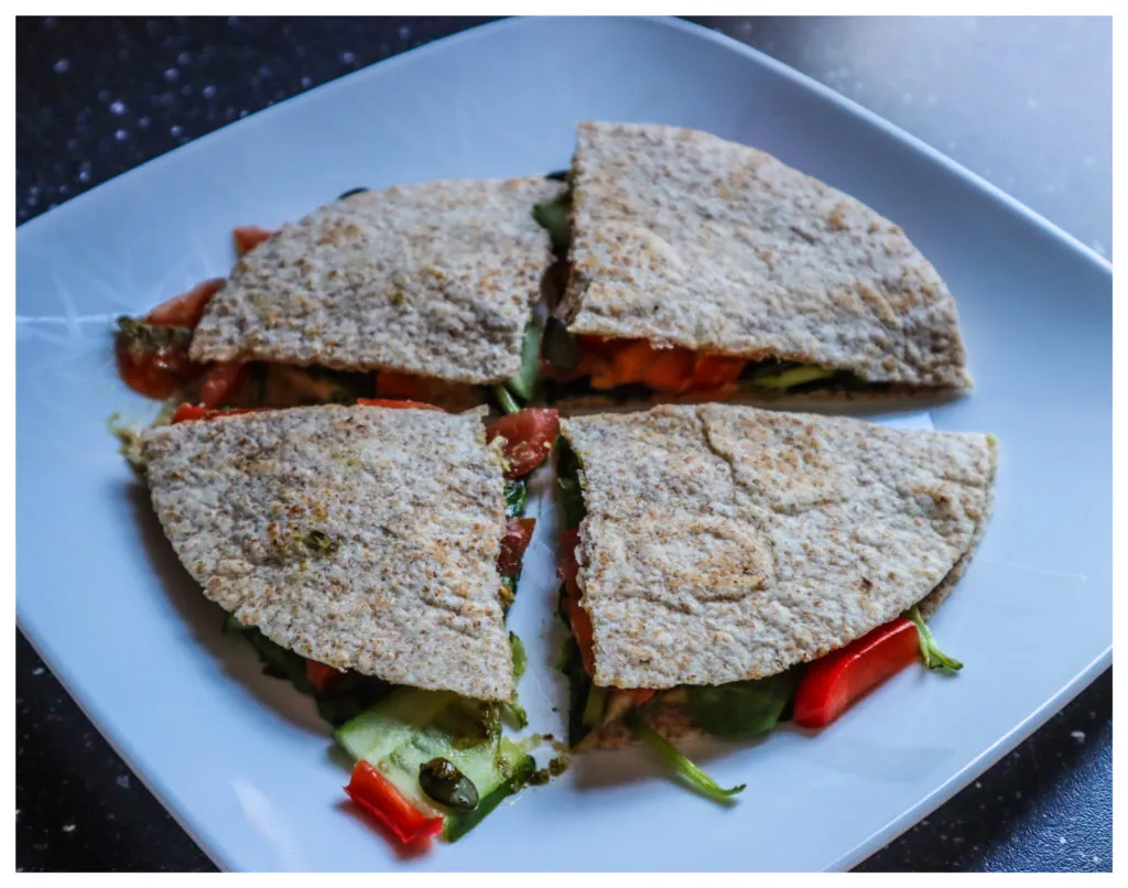 Vegan Quesadilla with Hummus and Vegetables