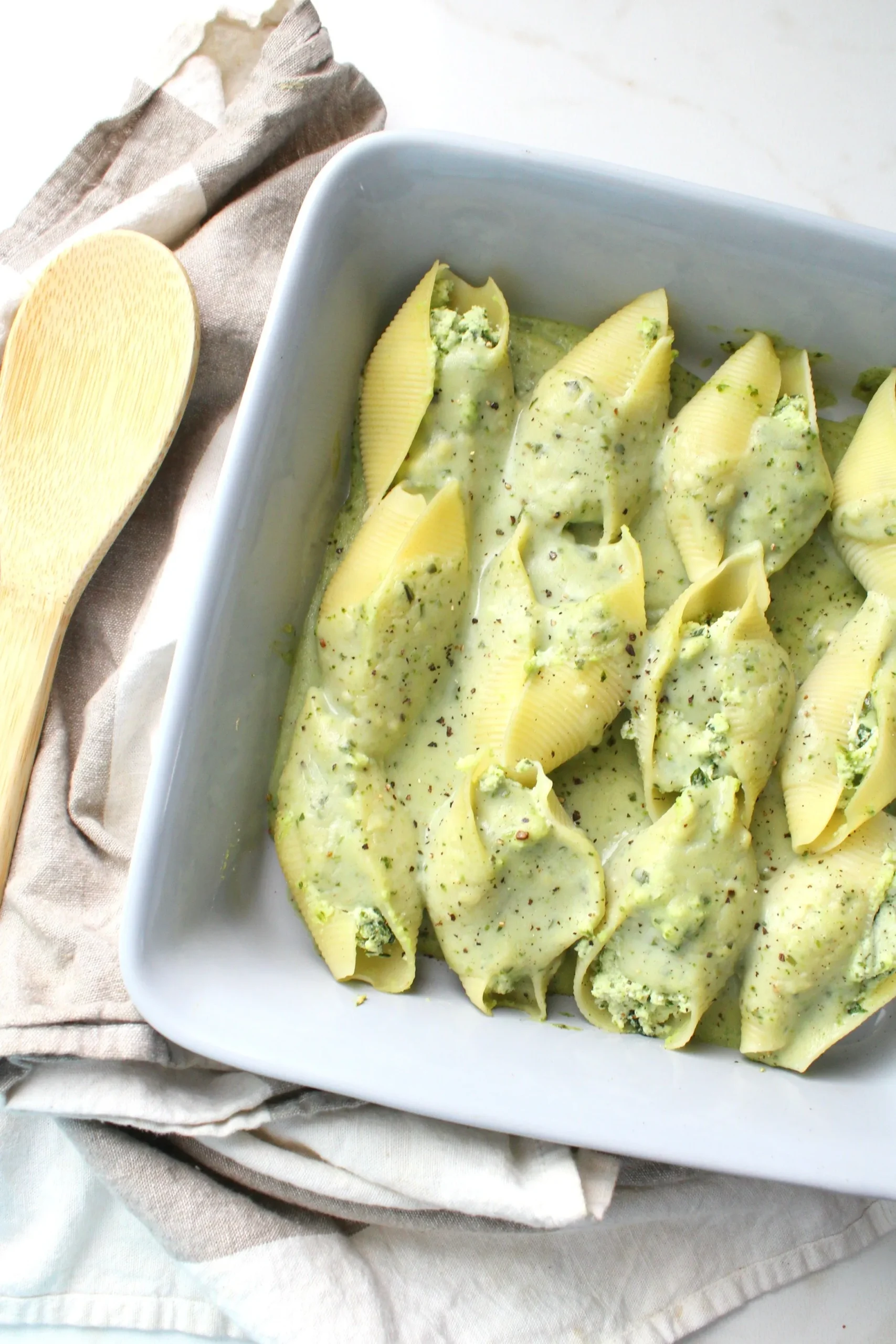 Vegan Ricotta Stuffed Shells with Creamy Pesto