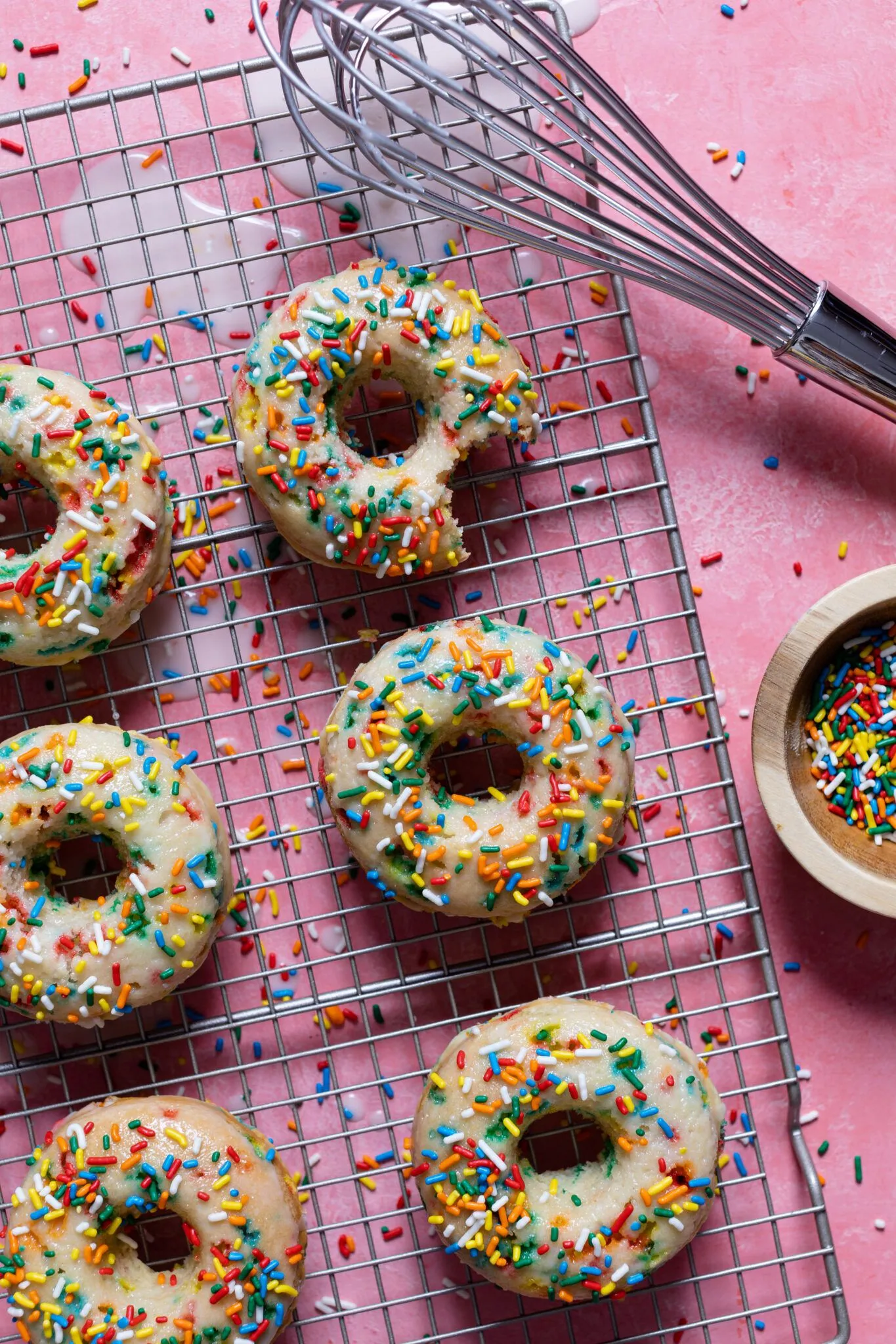Vegan Vanilla Donuts with Sprinkles