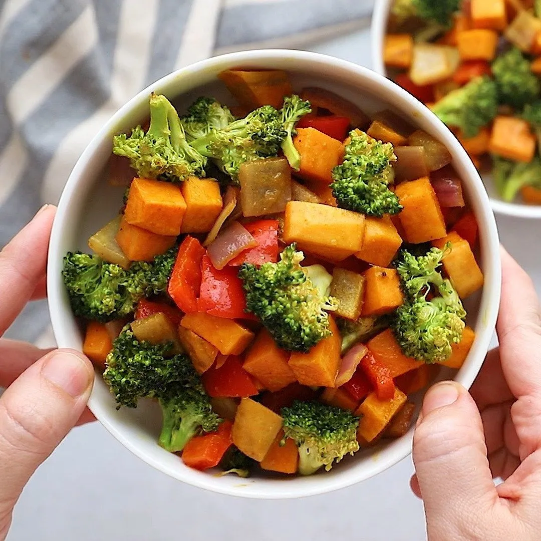 Warm Curry Roasted Sheet Pan Vegetable Salad