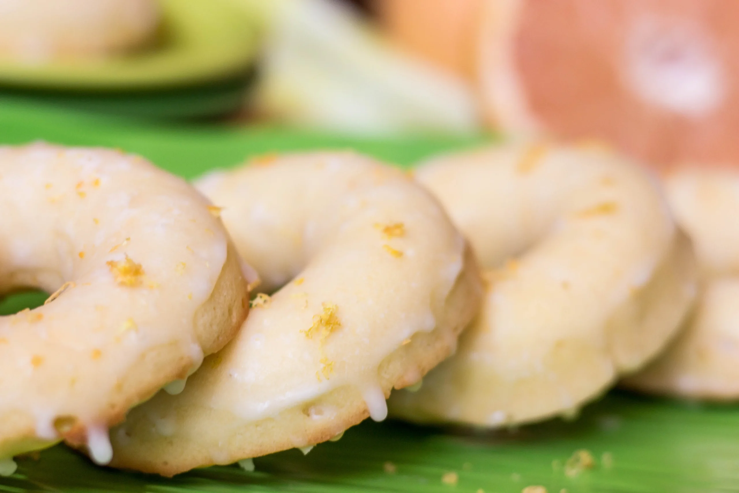 Watercress and Grapefruit Baked Doughnuts with Citrus Glaze and Grapefruit Pearls
