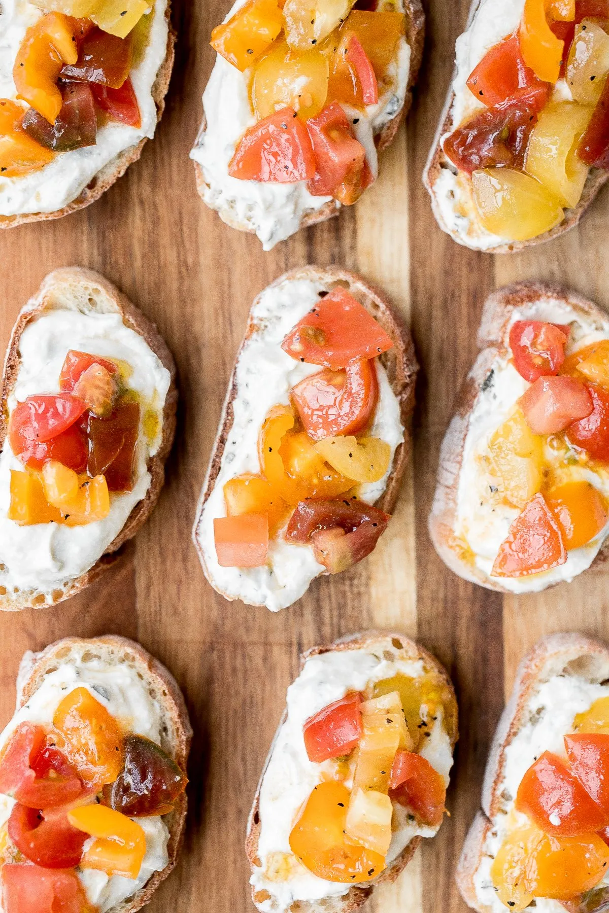 Whipped Ricotta Tomato Avocado Crostini