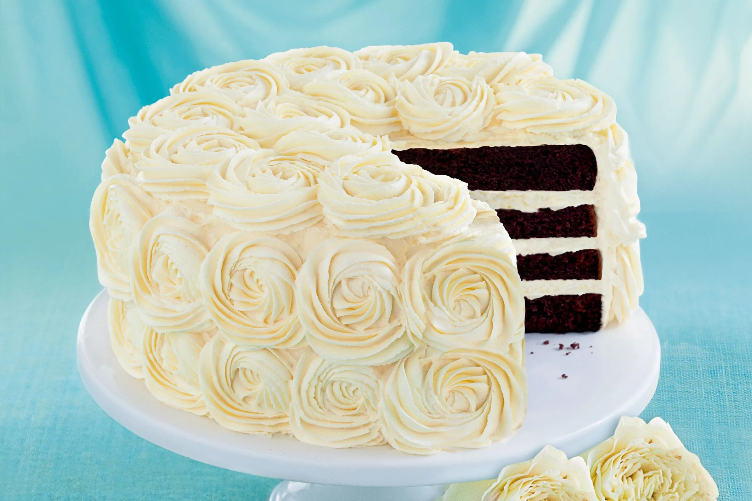 White Rose Cake with White Chocolate Mousse Frosting