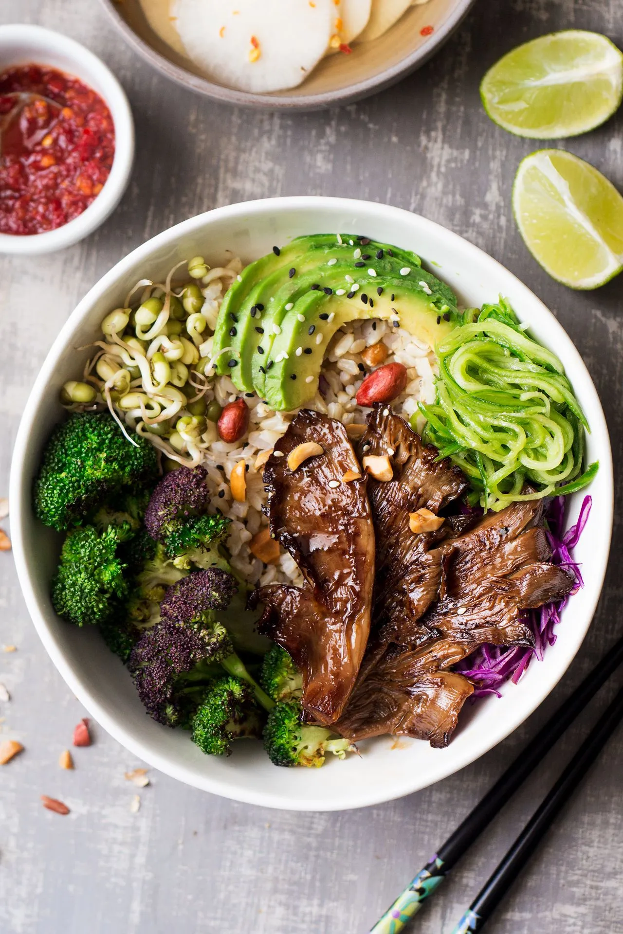 asian veggie bowl oyster mushrooms