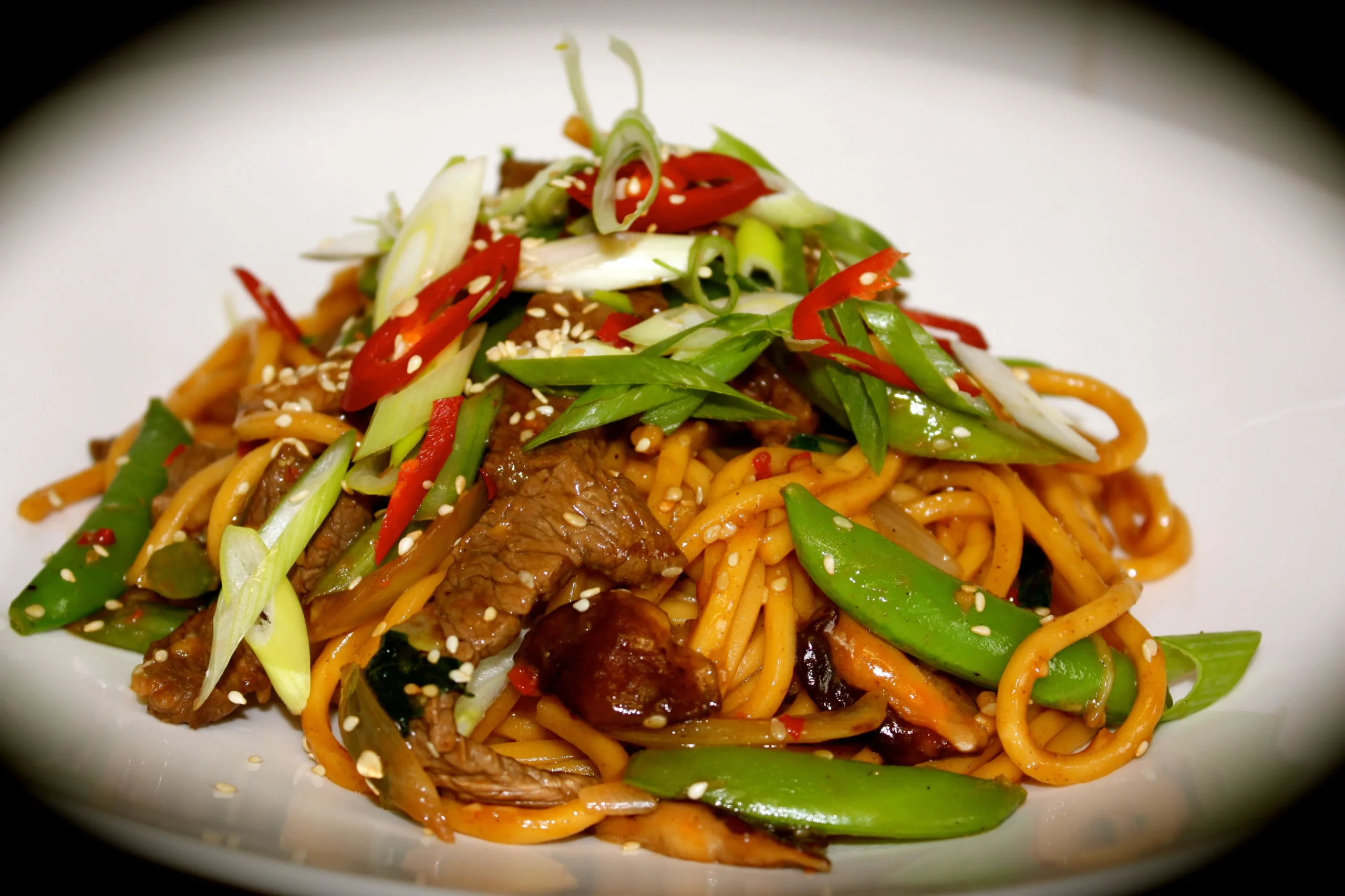 easy sesame beef and noodle stir fry