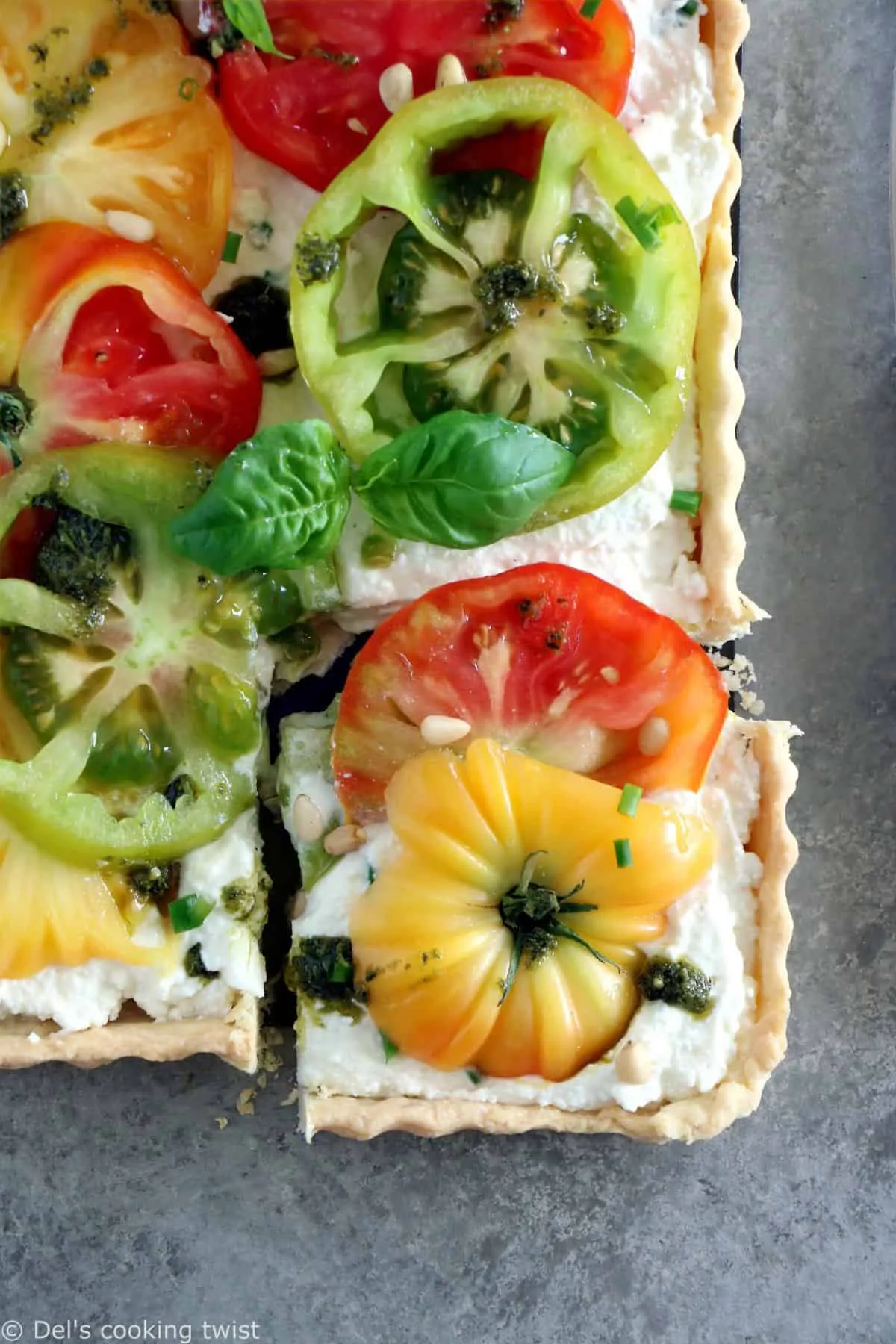 fresh herb tomato cheesecake tart