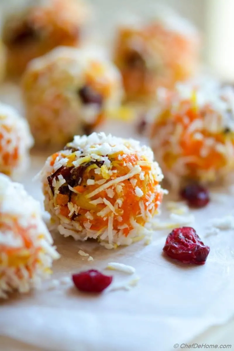 indian gajar halwa ladoo sweet carrot and coconut truffles
