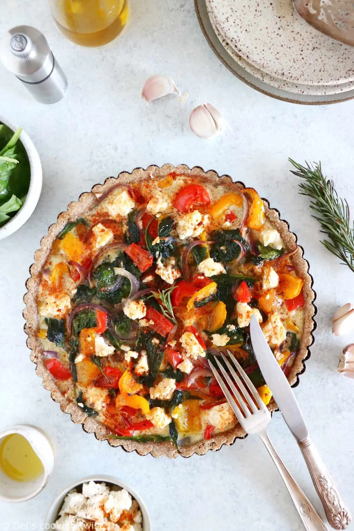 mediterranean vegetable quiche with feta cheese