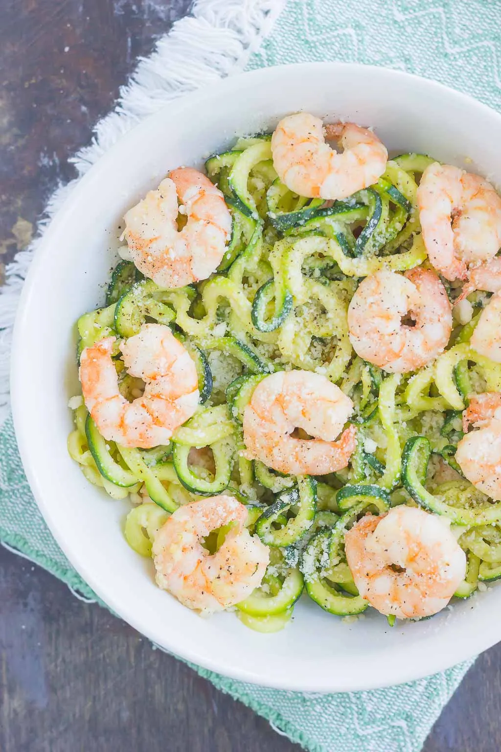 shrimp zoodles parmesan for two