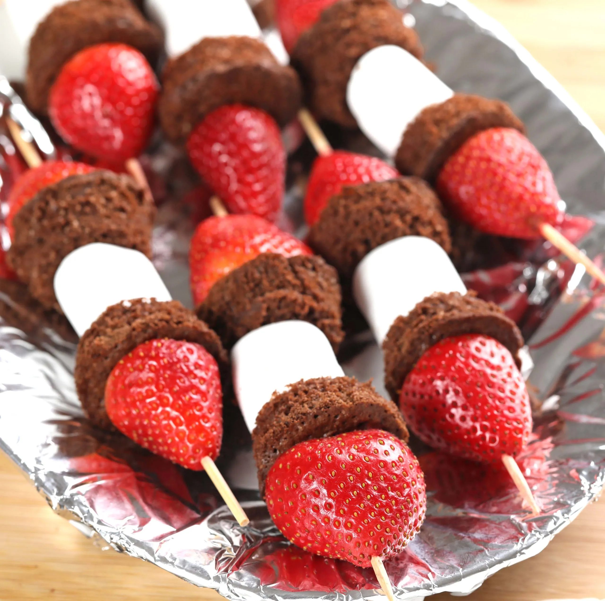 strawberry brownie heart kebabs